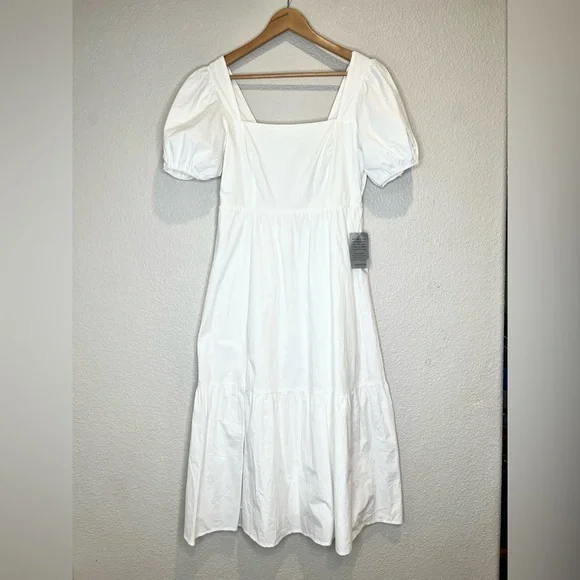 NWT Astr Puff Sleeve Poplin White Dress, S - Picture 2 of 10
